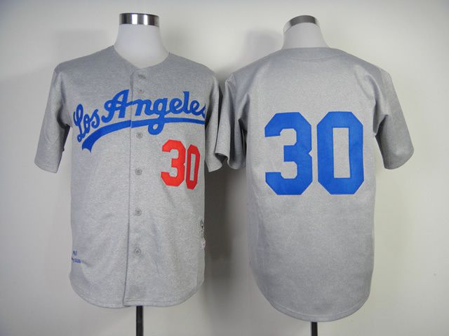 Men Los Angeles Dodgers #30 Maury Wills Grey Throwback 1963 MLB Jerseys->los angeles dodgers->MLB Jersey